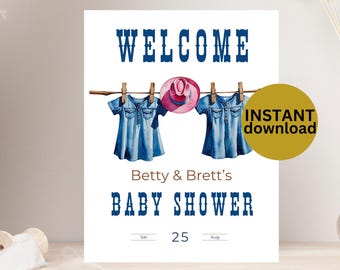 Pink Blue Jean Baby Shower Welcome Sign Editable Denim Template Printable Denim Decor for Your Girl  Baby Shower Celebration DOWNLOAD BJ9
