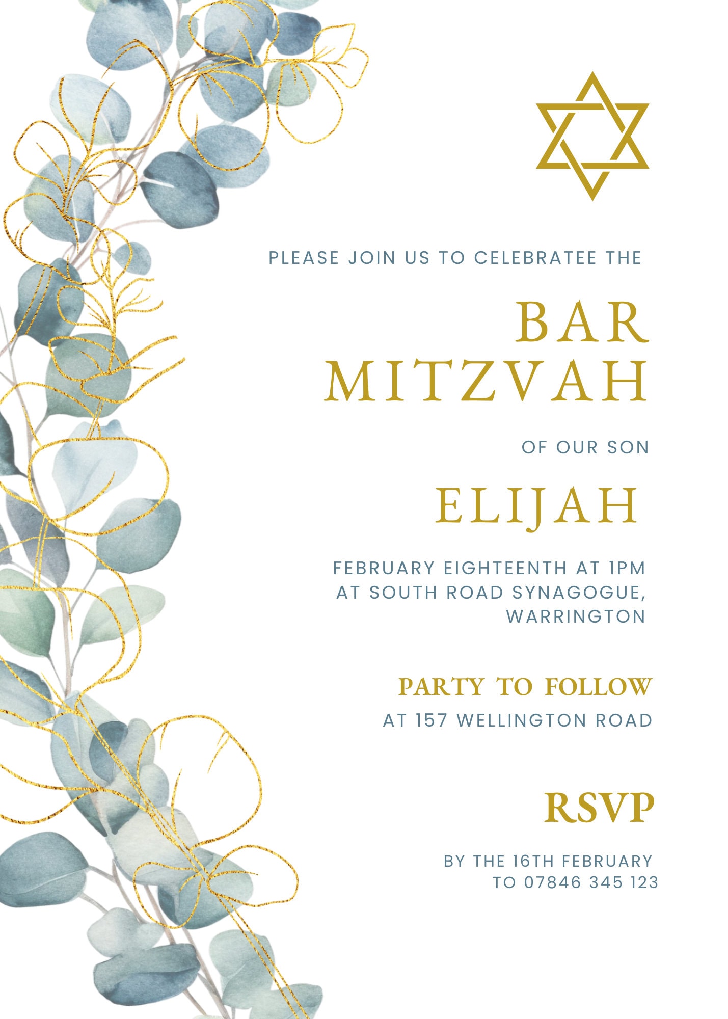 Greenery Bar Mitzvah Invitation Template, Editable Bar Mitzvah Canva ...