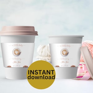 Maniche per caffè personalizzate per baby shower Maniche per tazze da caffè personalizzate Forniture per feste Baby is Brewing Coffee Bean Shower DOWNLOAD DIGITALE CF1