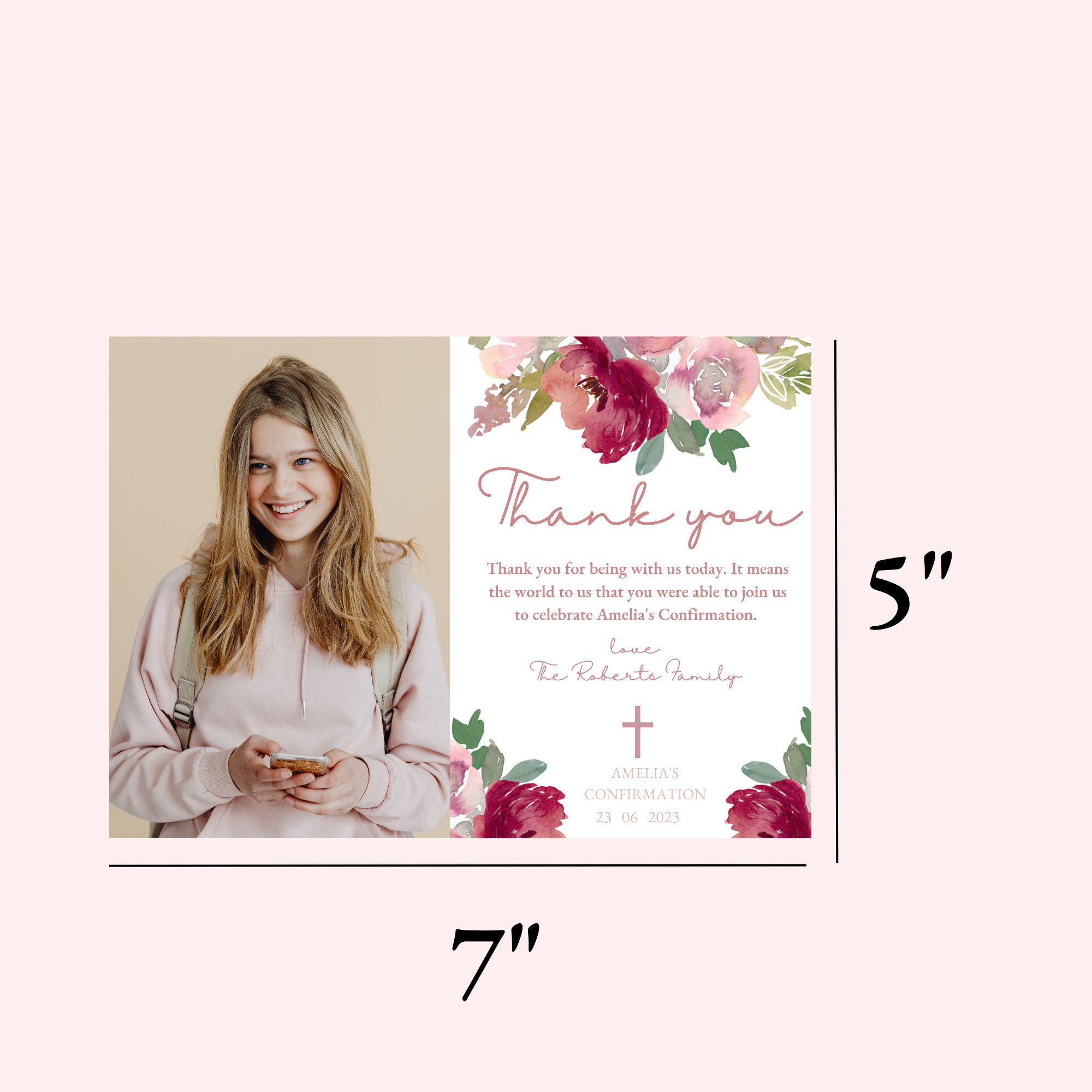 Blush and Red Floral Confirmation Photo Thank You Canva Template ...