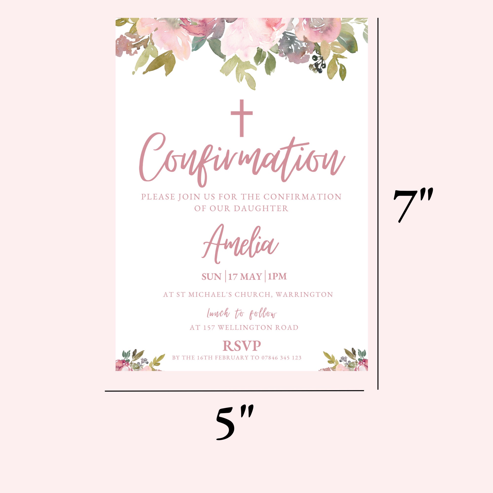 Pink Confirmation Invitation Printable Confirmation Canva - Etsy