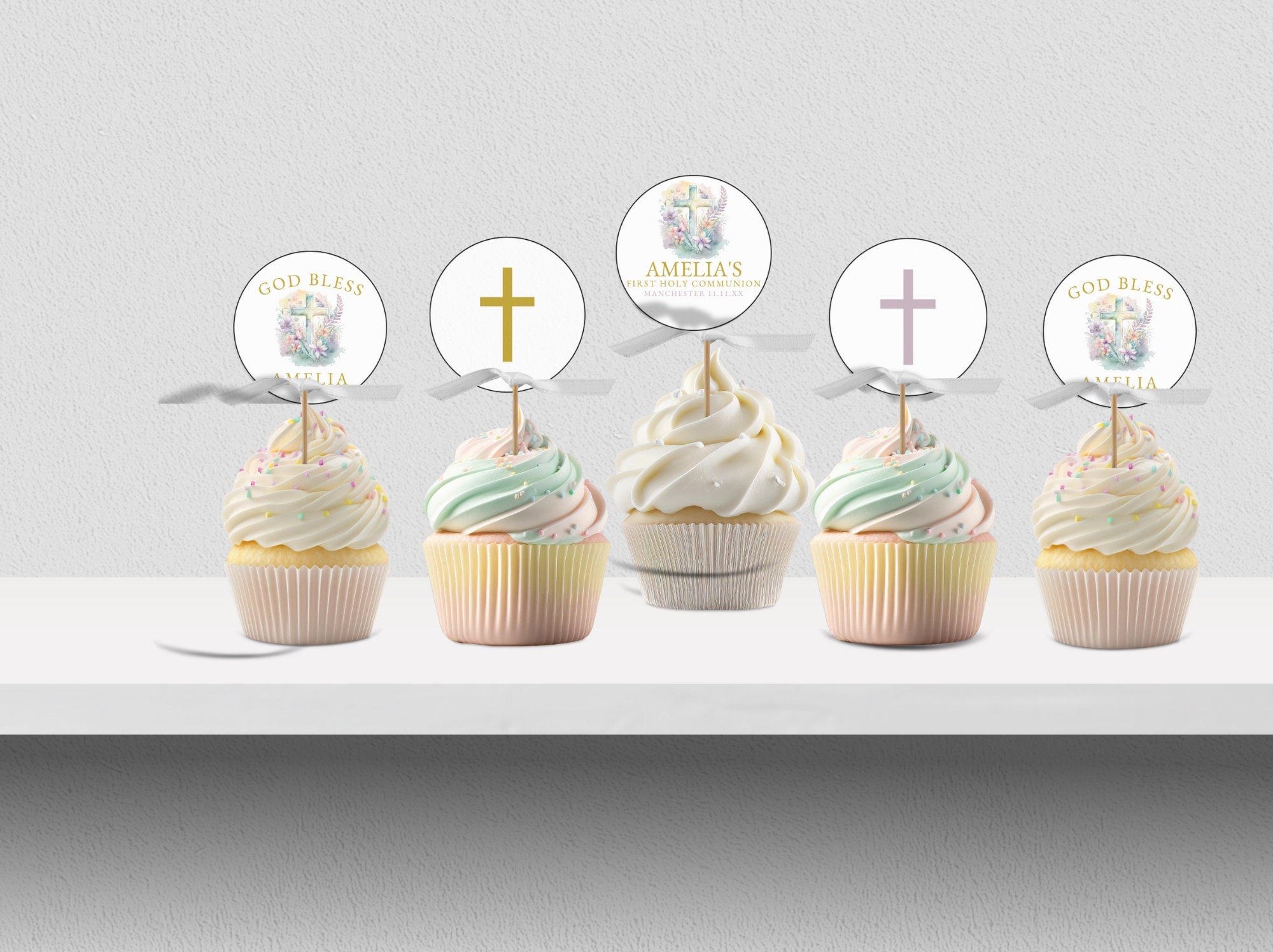 Editable First Holy Communion Bundle: Invitation, Cake Toppers, Welcome ...