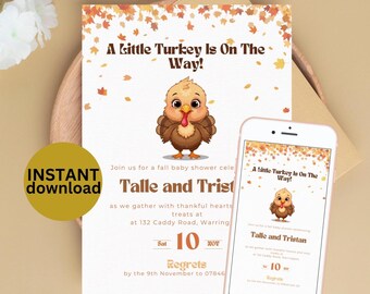 Electronic Turkey Baby Shower Invitation Editable Thanksgiving Invitation Fall Invitation Thanksgiving Baby Shower Invite Digital Download