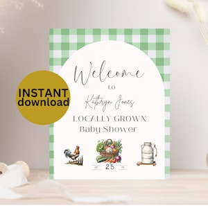 lokal gewachsenes Babyparty-Willkommensschild Lokal gewachsen bearbeitbare Bauernmarkt-Babyparty-Zeichen Bio-Baby-Canva sofortiger Download FM1