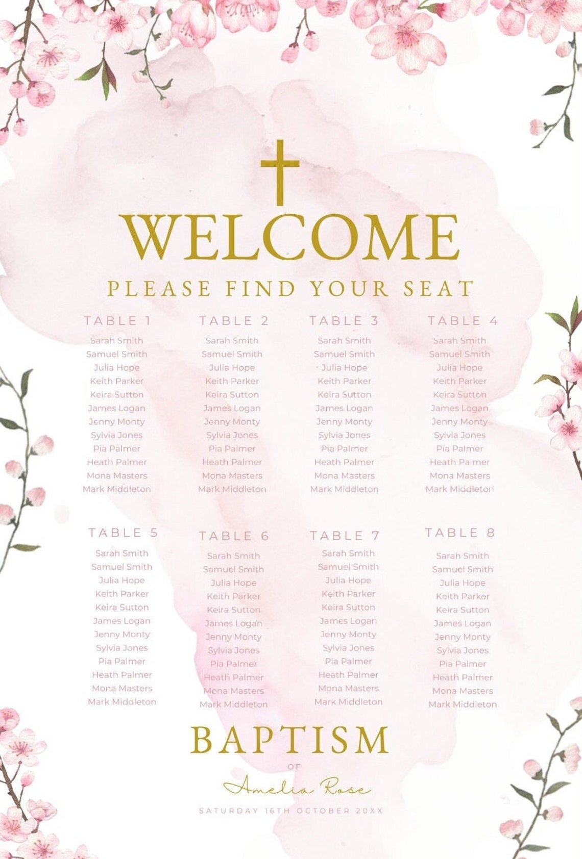 Baptism Seating Chart Template DIY Seating Chart Editable - Etsy