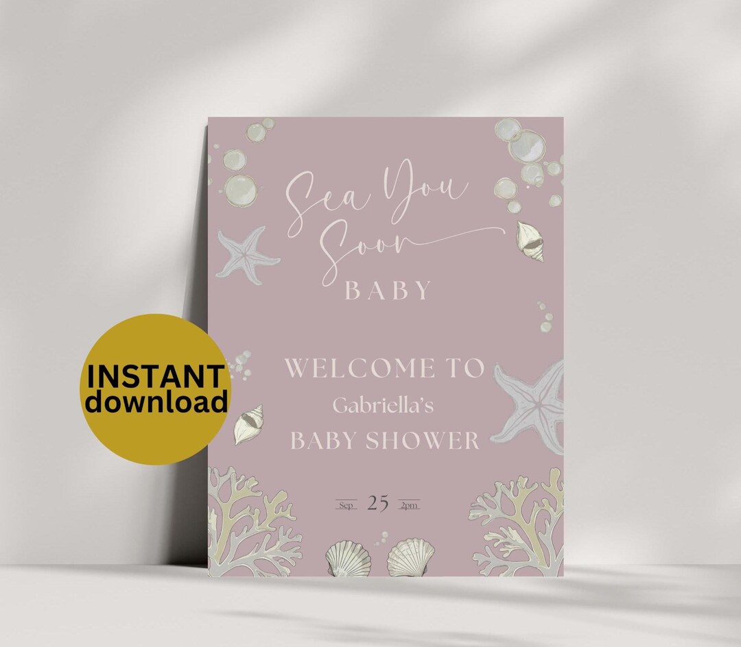 Pink Sea You Soon Baby Shower Sign Ocean Theme Decor Editable Welcome ...