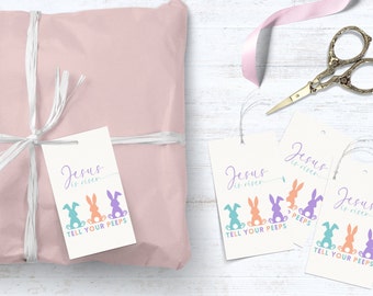 jesus is risen tell your peeps gift tag Instant Download He Is Risen Tell Your Peeps Christian Easter Tag Easter Gift Tag Canva Download EM1