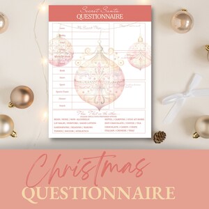 secret santa Fragebogen Bearbeitungsvorlage, Einkaufsliste Wunschliste bearbeitbar Secret Santa Quiz, druckbare Geschenkeliste Seite sofort herunterladen