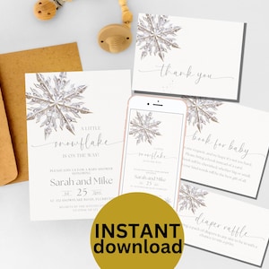 Winter Snowflake Baby Shower Invitation Bundle (Digital Download)