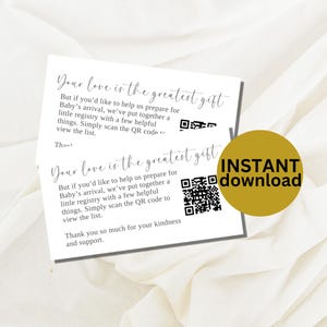 Gift Registry with QR Code Editable Baby Shower Card Gifts for Baby Printable Registry Insert New Parents Registry Template Instant Download