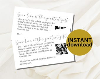 Gift Registry with QR Code Editable Baby Shower Card Gifts for Baby Printable Registry Insert New Parents Registry Template Instant Download