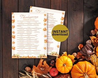 Thanksgiving Trivia Game, Friendsgiving Party Game, Thanksgiving Game, Thanksgiving Family Game, Thanksgiving Activity instant Download m4