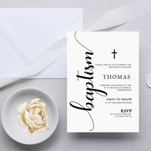 Baptism Invitation Minimalist Template, Modern Baptism Party, Custom Baptism Invitation, Religious Printable Invite,  DIGITAL DOWNLOAD MC015