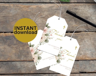Elegant Floral Confirmation Tags Personalized Favor Tags for Baptism First Communion Wedding Decor Thank You Printable DIGITAL DOWNLOAD MBA2
