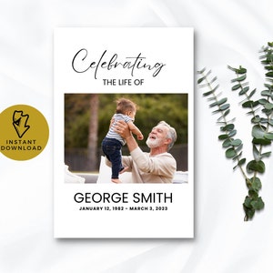 Minimalist Funeral Program Template Simple Funeral Memorial program Printable Order of Service Funeral Service foldable Celebration of life