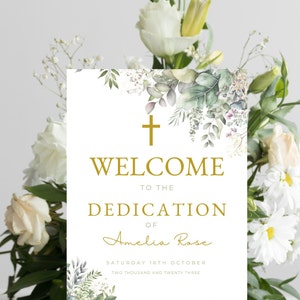 Dedication Welcome Sign, Greenery Dedication Party Sign, Religious Welcome Poster, Editable Welcome to the Party MC09 INSTANT DOWNLOAD