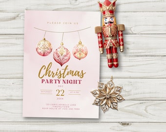 Editable Christmas Party Invitation, Pink Christmas Invitation, Blush Pink Party Announcement, Pretty Pink Christmas Invite Instant Download