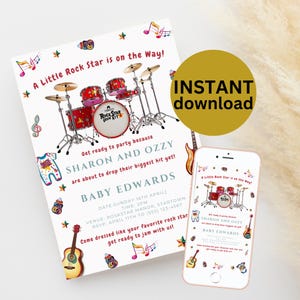 Rockstar Baby Shower Invitation: Editable Guitar Theme (Digital Download)