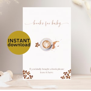 Coffee Theme Books for Baby Sign: Baby Shower Decor (Digital Download)