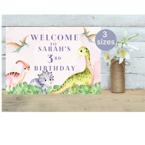 Instant Download Girl Dinosaur Welcome Poster, Dinosaur Party Decorations, Dinosaur Safari, Girl Birthday Party Decor Dino Party Welcome MB3