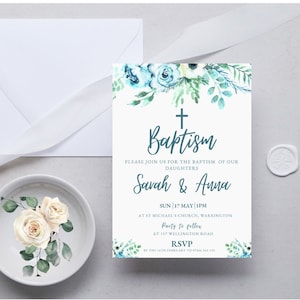 Printable Baptism Invitation for Twins Template, Baptism Invite,  Twins Canva Baptism Party, Religious Invitation, DIGITAL DOWNLOAD MC0010