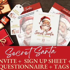 editierbarer geheimer Santa Fragebogen, geheimer Santa Fragebogen für Coworker, Geschenkebörsen Fragebogen, Secret Santa Map Download