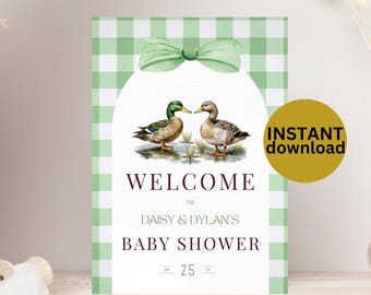 Mallard Duck Baby Shower Welcome Sign: Editable Canva Template (Digital Download, 8.5x11 & A4