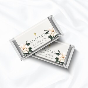 Dedication Candy Bar Label, Magnolia Dedication Favor, Dedication Party Favour, Religious Thankyou, Custom Label DIGITAL DOWNLOAD MC08