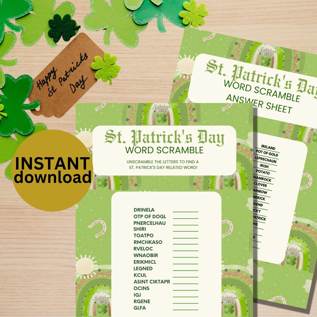 St Patricks Day Word Scramble Puzzle -fun Family Game Fun for All Ages ...