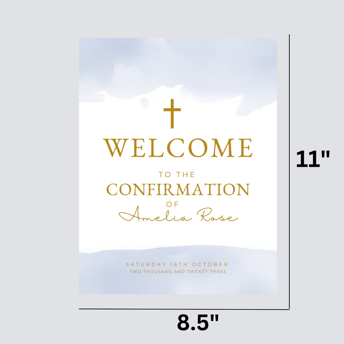 Dusty Blue and Gold Welcome Sign, Printable Confirmation Welcome Sign ...