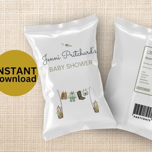 Angeln Baby Shower Decor Editierbare Fischer Chip Tasche Angeln Thema Snacks Angeln Baby Shower Favors DIGITAL DOWNLOAD FB1