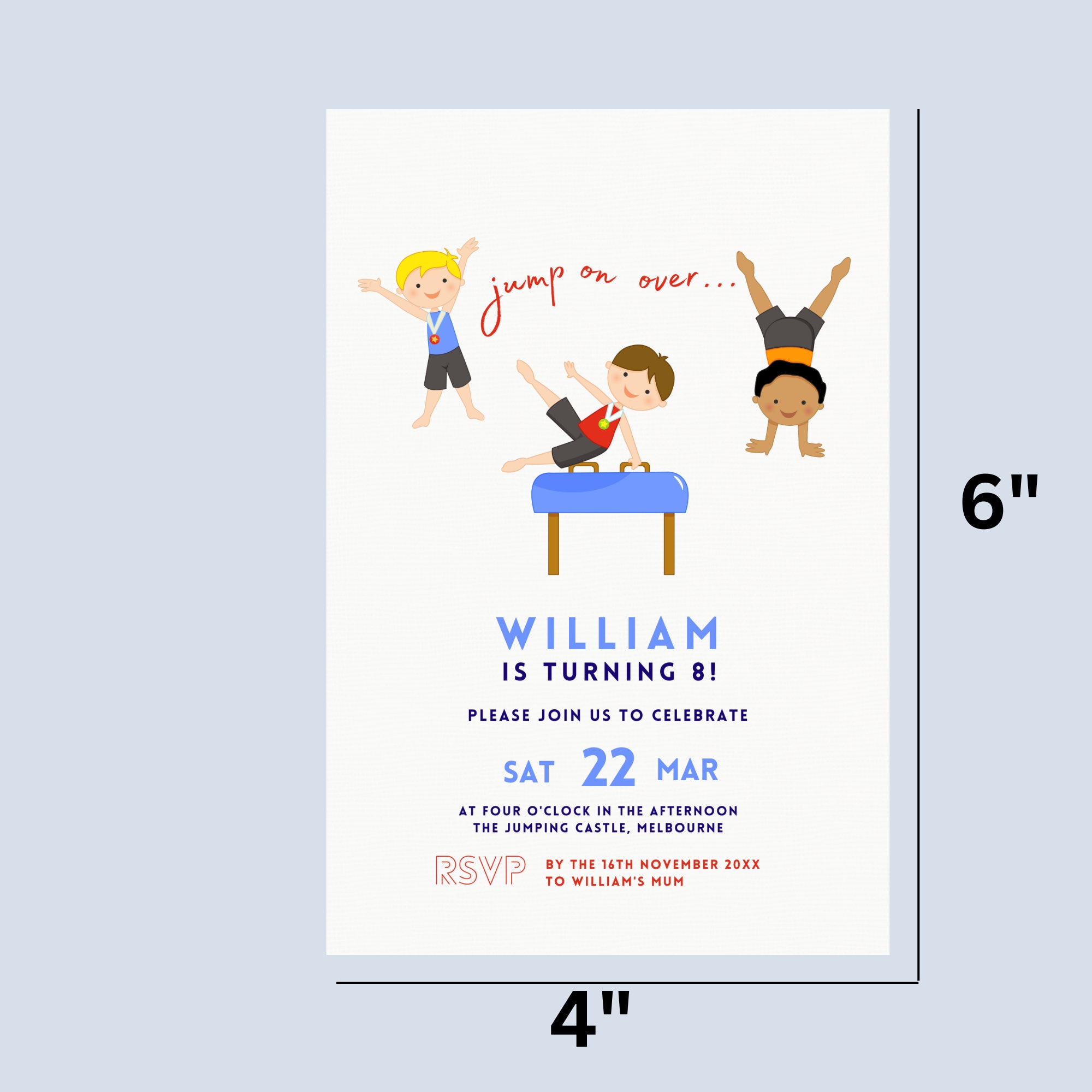Boy Birthday Party Invitation Gym EDITABLE Gymnastics Birthday ...