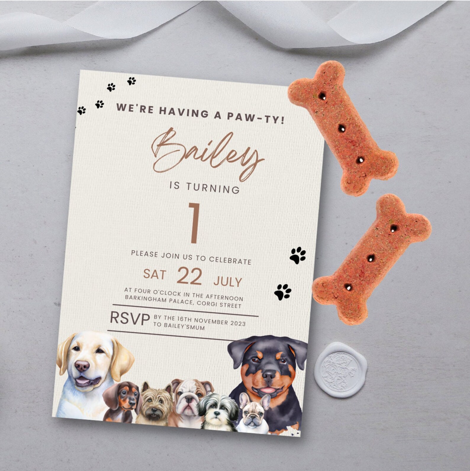 Dog Birthday Invitation Canva, Puppy Party Invite, Printable Dog Pawty ...
