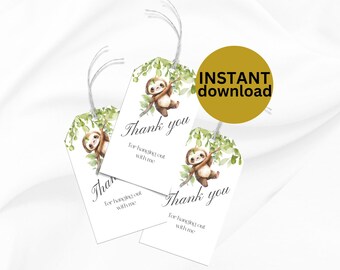 Sloth Baby Shower Thank You Tags: Customizable Party Favors (Digital Download)