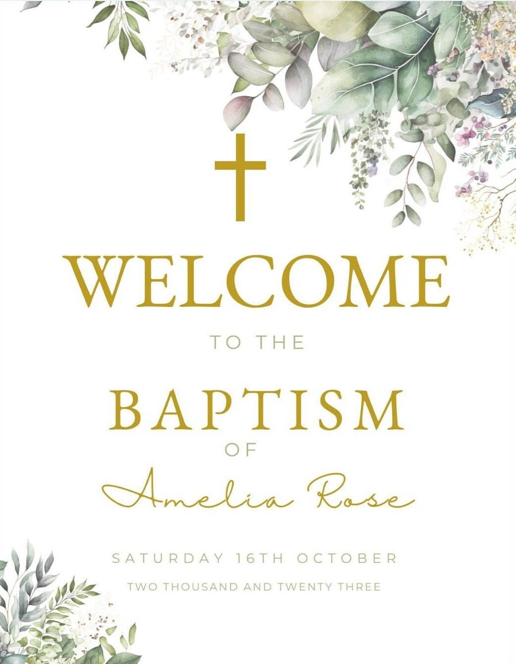 Baptism Welcome Sign, Greenery Baptism Party Sign, Religious Welcome ...
