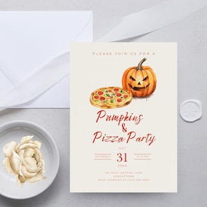 pizza and pumpkins party invite, Kids Halloween, Pizza And Pumpkin Painting Party Printable 5 X 7 Invitation Jack-o-Lantern Instant Download
