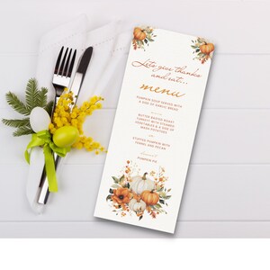 Menú imprimible de Acción de Gracias, Menú de otoño, Menú de Acción de Gracias, Menú imprimible, Menú de cena de otoño, Menú de fiesta de otoño Descarga instantánea