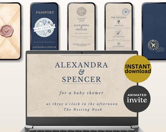 Animated Passport Baby Shower Invitation Template Editable Canva Video Invite Mobile Baby Shower Invitation Digital Baby Shower Download