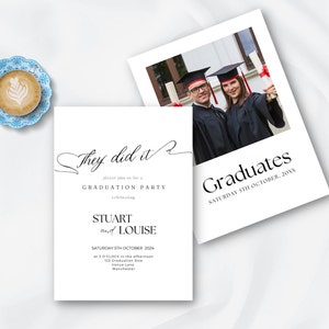 Simple Graduation Party Invitations, Graduation Invite Template Canva, Minimalist Joint Graduation Party, They did it INSTANT DOWNLOAD