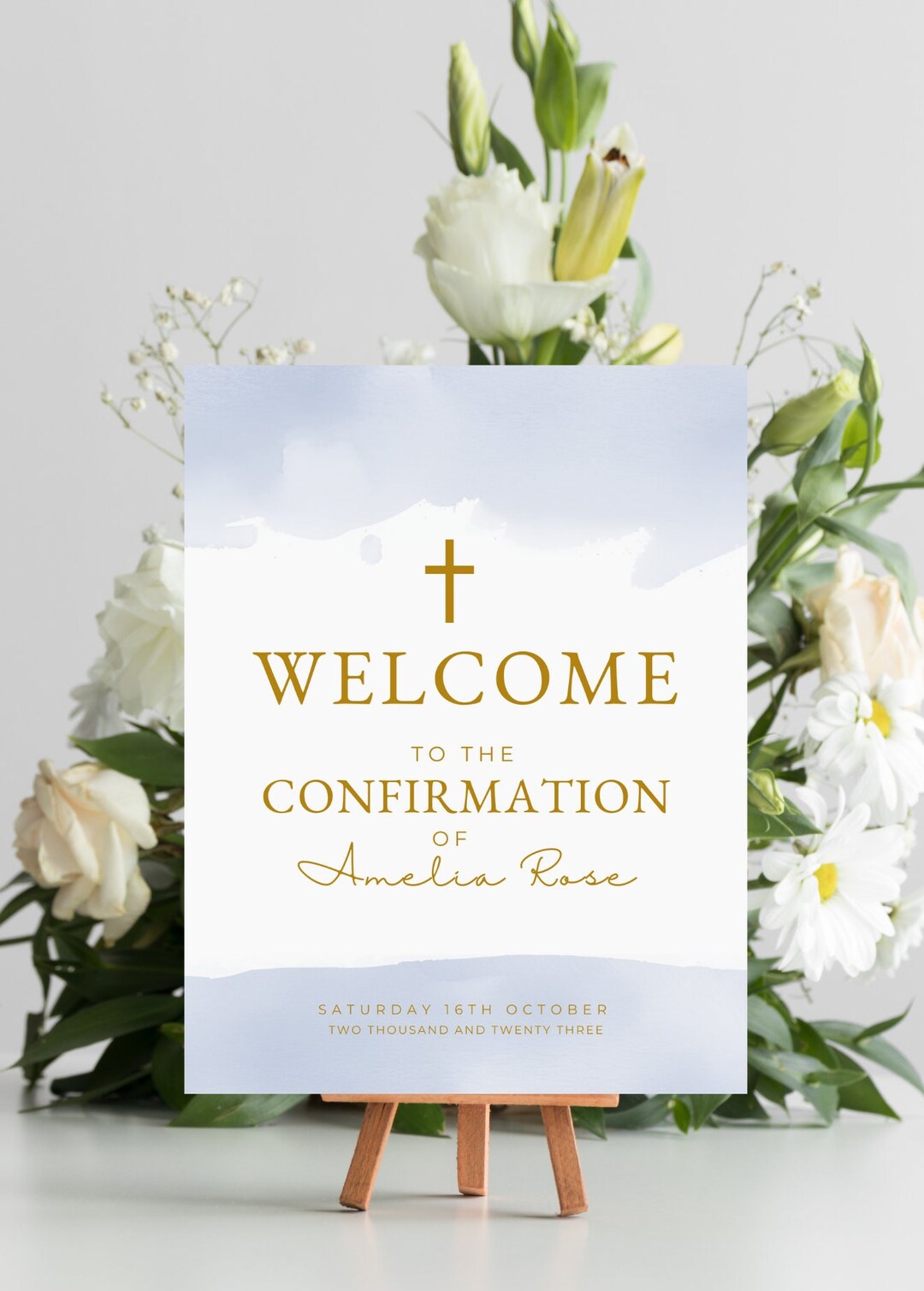 Dusty Blue and Gold Welcome Sign, Printable Confirmation Welcome Sign ...