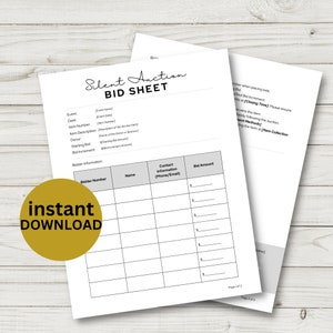 Silent Auction Form Editable Silent Auction Bid Sheet Fundraiser Ideas Silent Auction Bid Sheet Printable Fundraiser Event instant Download