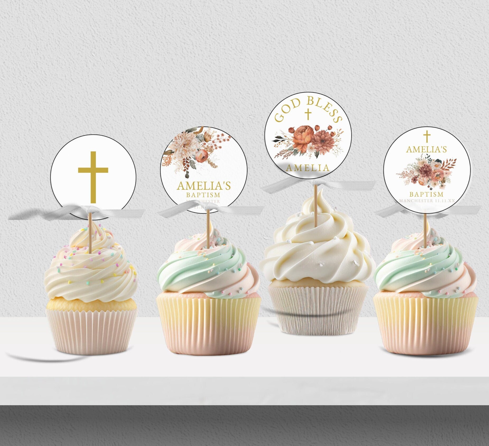 Baptism Cupcake Toppers, Fall Baptism Cake Top, Printable Baptism ...