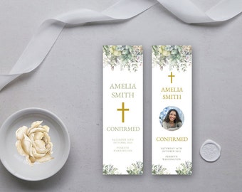 Confirmation Printable Favour Bookmark, Greenery Editable Bookmark, Party Favor, Gift for Guest, 2.1"x 8.6"  2 design, DIGITAL DOWNLOAD MC09