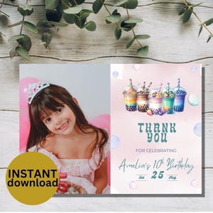 Bubble Tea Foto Danke-Karte Personalisierte Boba Tee Danke Postkarte Printable Boba Partyzubehör Printable Boba Card BT1
