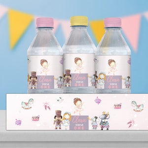 Winter Birthday Personalized Water Bottle Label Pink Christmas Birthday Treat Sugar Plum Fairy Birthday Land Of Sweets DIGITAL DOWNLOAD MCA1