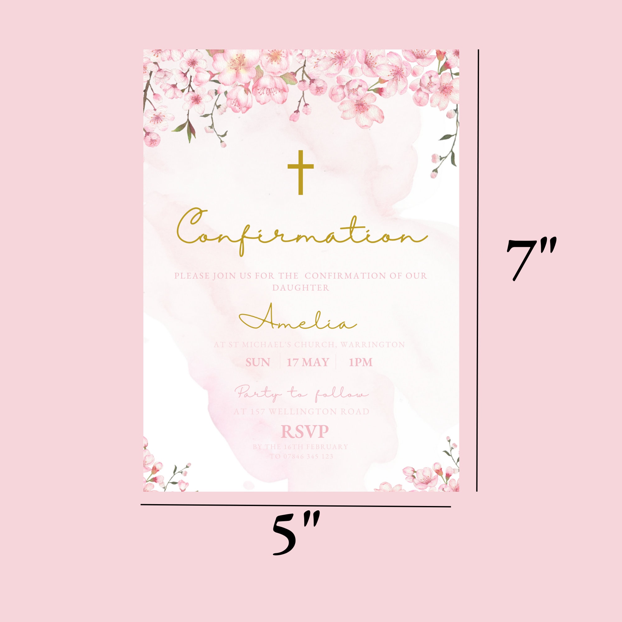 Pink and Gold Confirmation Invitation, Printable Confirmation Party ...