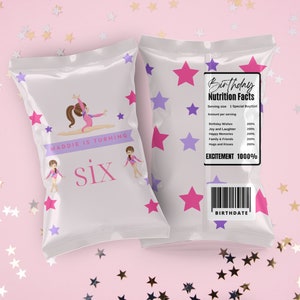 Girl Gymnastics Party Chip Bag, Gymnastics Party Crisp Packet, Custom Gymnastics Decor, Girl Gymnasts Birthday Party, DIGITAL DOWNLOAD MB1