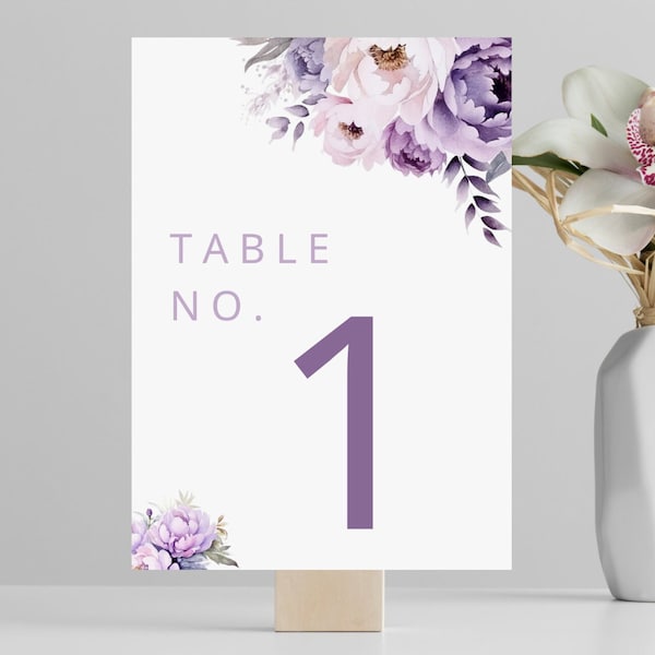 Table Number Template, Purple Floral Table Numbers, Lavender Table Numbers, Wedding Table Number, Seating Card Editable DIGITAL DOWNLOAD MC8