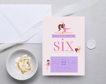 Gymnastic Party Invitation, Gymnastics Birthday Invite, Custom Template, Gymnast Birthday Party, Flip Tumble & Play Invite DIGITAL DOWNLOAD