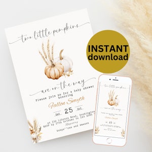 Twin Pumpkin Baby Shower Invitation: Gender Neutral Fall Theme (Digital Download)